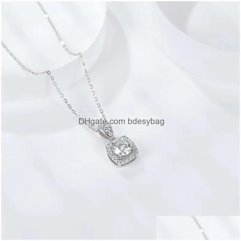 pendant necklaces trendy s925 sterling silver princess square moissanite necklace women jewelry plated 18k gold diamond birthday