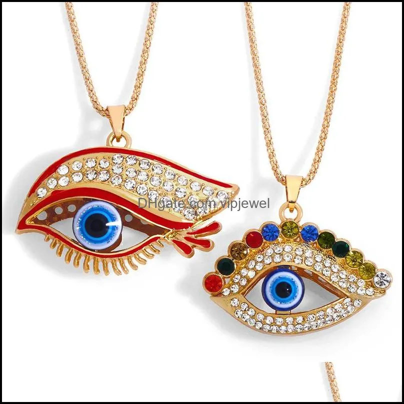 trendy evil demon eye pendant necklace alloy sweater chain turkey blue eyes fatima hand drop necklaces for women