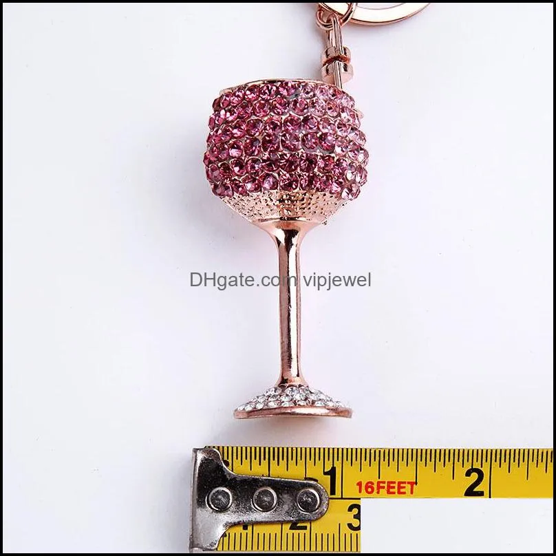 fashion shiny rhinestone wine cup keychain keyring decor bag key pendant