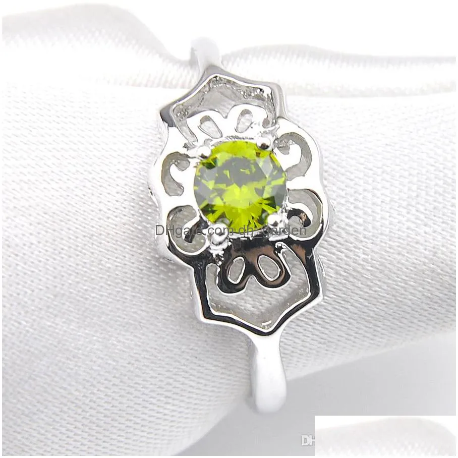 10 pieces 1 lot women fire peridot gems rings 925 sterling silver plated flower shape hollow out rings christmas holiday gift