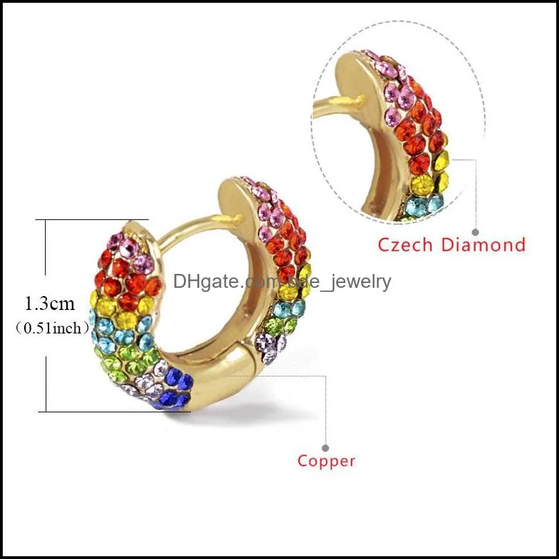 summer rainbow colorful pave crystal earrings cooper mini hoop earring for women high quality party classic jewelry