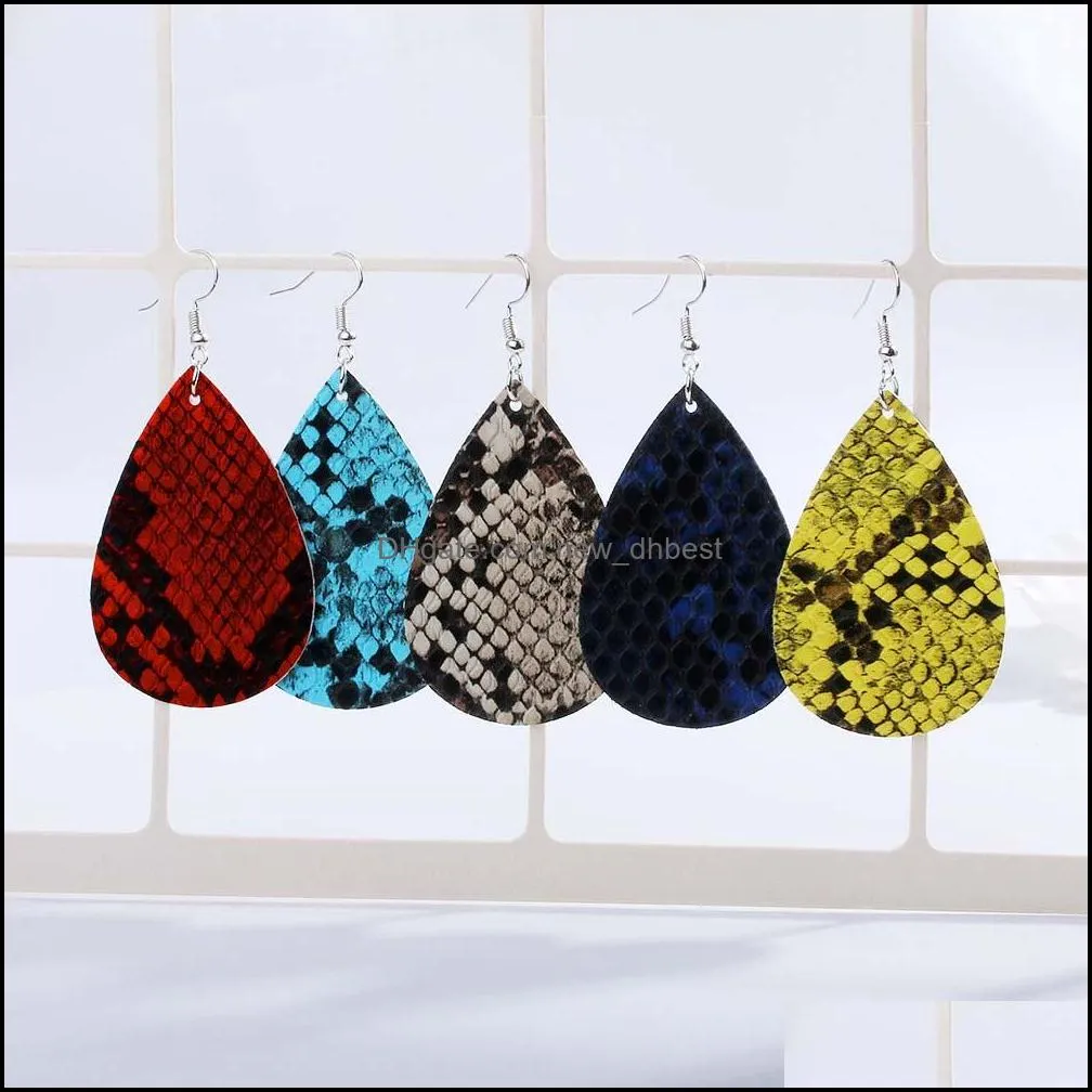  design pu leather earrings for women snake pattern multi colors teardrop leather bohemia korean water drop earrings jewelry gifts