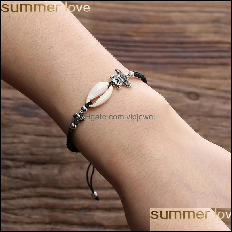 bohemian sea turtle shell beach bracelet adjustable starfish rope unisex braided bracelets for men and women personality summer holiday