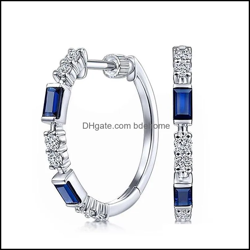 hoop huggie delicate small round earrings women blue crystal zircon elegant lady accessories party birthday gift fashion jewelry 3572