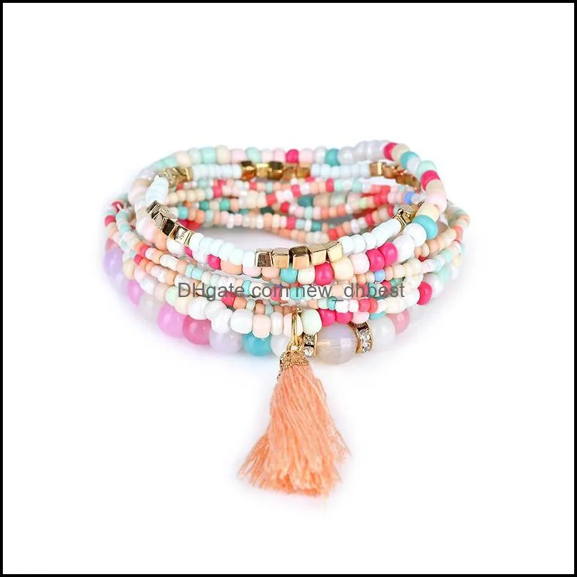  bohemian beach multilayer crystal beads tassel charm bracelets bangles for women gift wrist mala bracelet jewelry in bulk