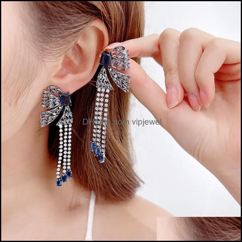 fashion bowknot tassel dangle for women vintage jewelry modern party wedding bridal accessories trendy drop earrings gift 1 pair