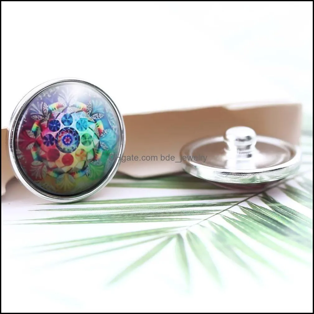  fashion 20mm snap button glass charm for leather bracelet unique molecule flower geometric space pattern diy charm 2019