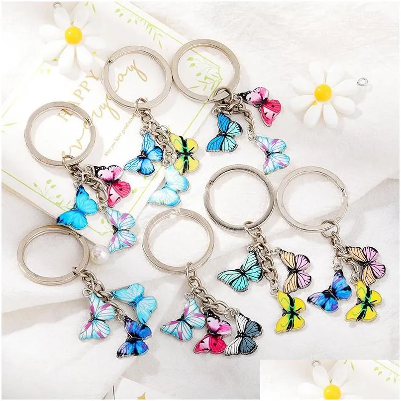 fashion colorful butterfly keychain insects car key chain keyring women bag accessories jewelry gifts