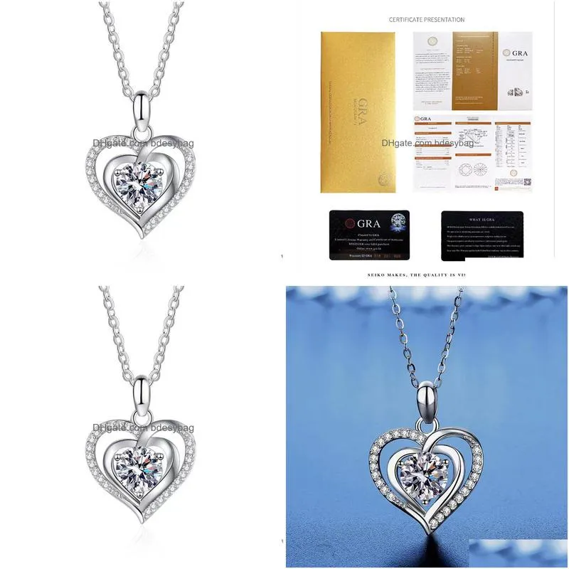 pendant necklaces trendy 925 sterling silver 1ct d color vvs1 moissanite love heart necklace women jewelry diamond test pass charm