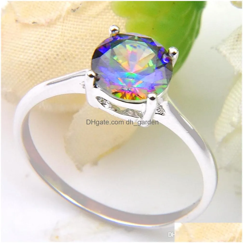 luckyshine 10 pieces lot bright round multicolor mystic topaz gem 925 sterling silver rings for women men cz rings 