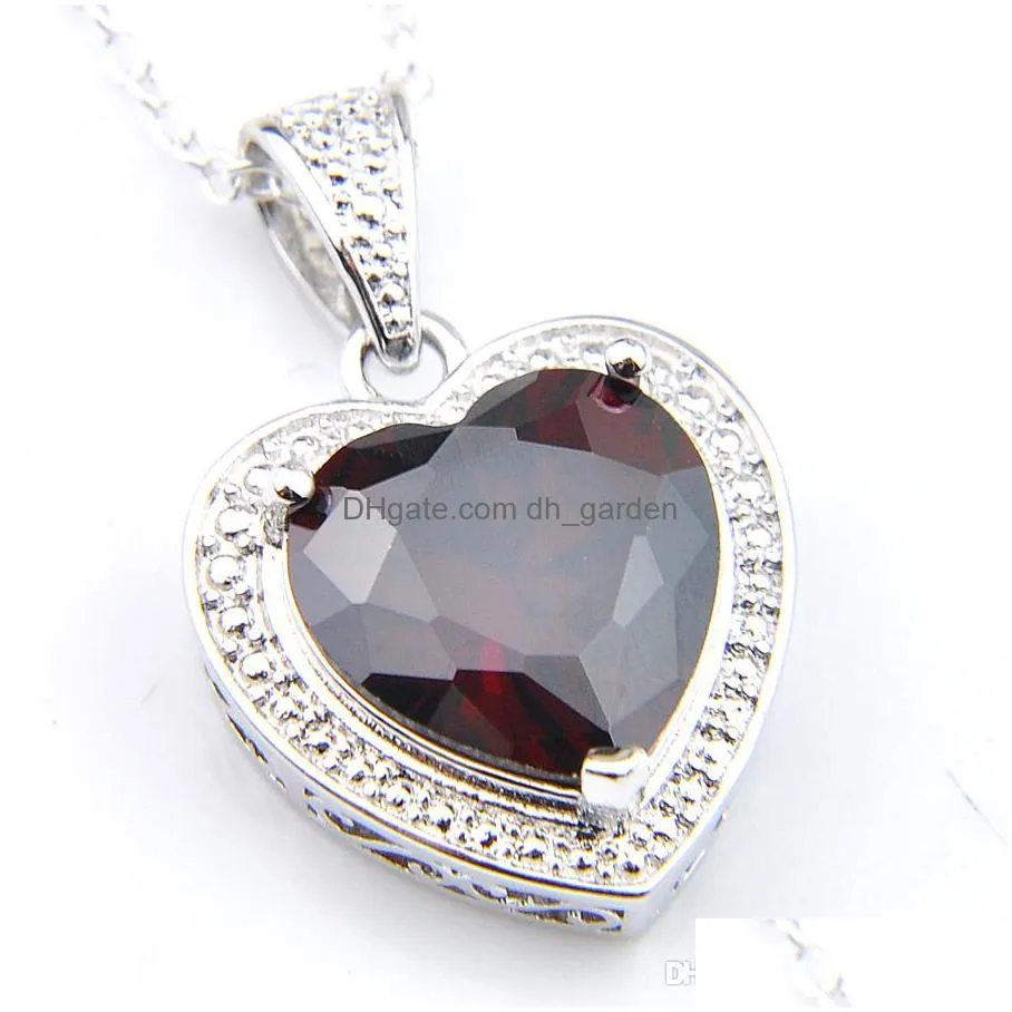 luckyshine jewelry brand heart red garnet gemstone 925 sterling silver necklaces holiday party canada mexico jewelry gift