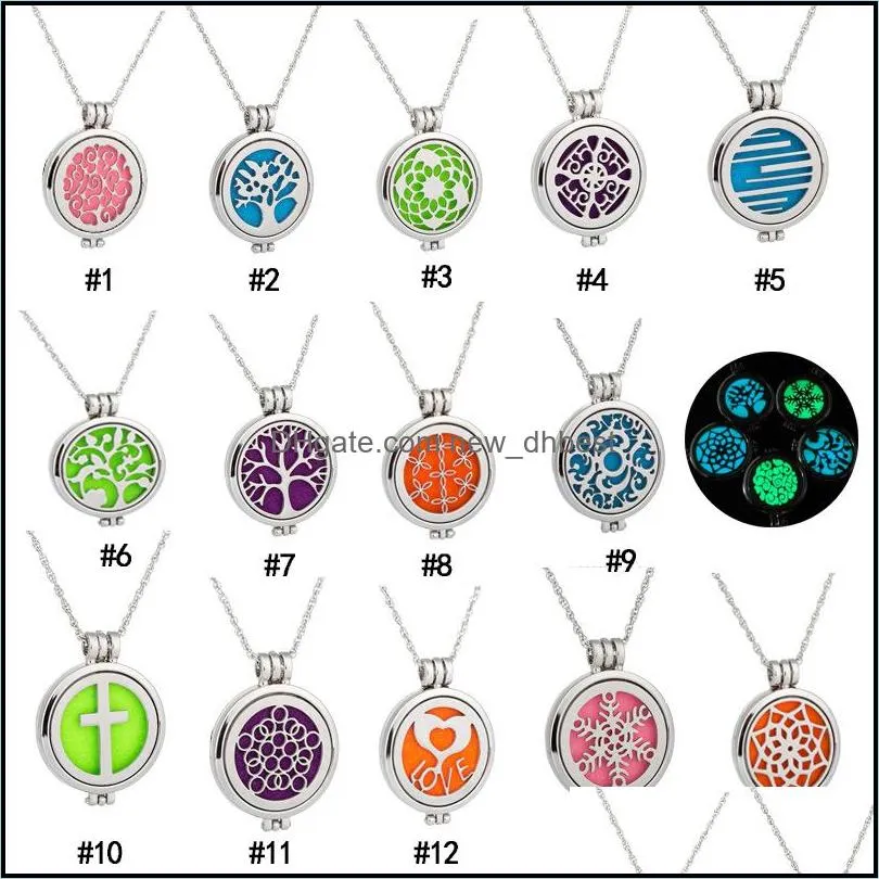 luminous  oil diffuser necklace glow in the dark stainless steel open locket pendant for women fashion aromatherapy jewelry in