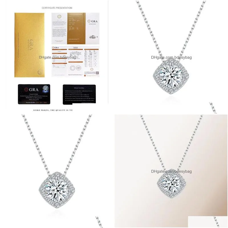 pendant necklaces trendy 925 silver square moissanite necklace women jewelry 1ct d color clavicle pass diamond testpendant