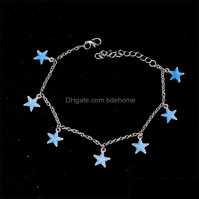 bohemia luminous heart pendant anklets for women pretty pentagram star bracelet on the leg lover anklet fashion female barefoot