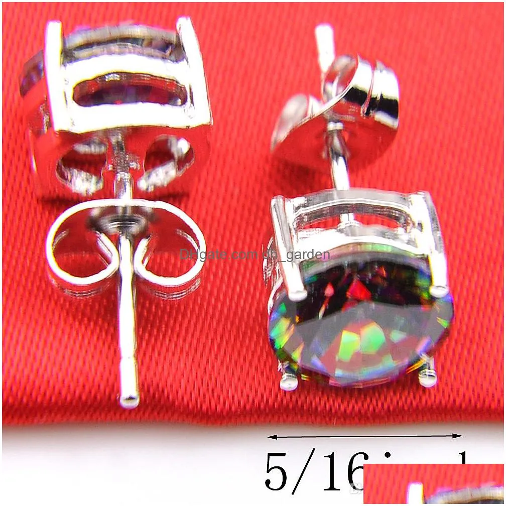 luckyshine holiday jewelry gift classic rainbow mystic topaz gems 925 sterling silver ring stud earrings women jewelry set 