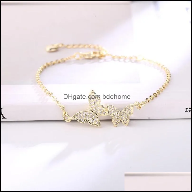 2019 jewelry love gift cubic zirconia cz butterfly adjustable charm bracelet for women gold silver fashion party wedding bridal