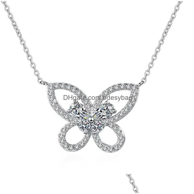 other trendy s925 silver moissanite butterly necklace women jewelley d color vvs1 0.82ct pass diamond with gra giftother otherother