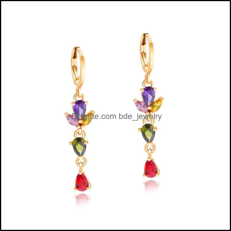 flower zircon drop earrings for women geometric colorful zircon water drop dangle earring for women girls lady jewelry for party wed