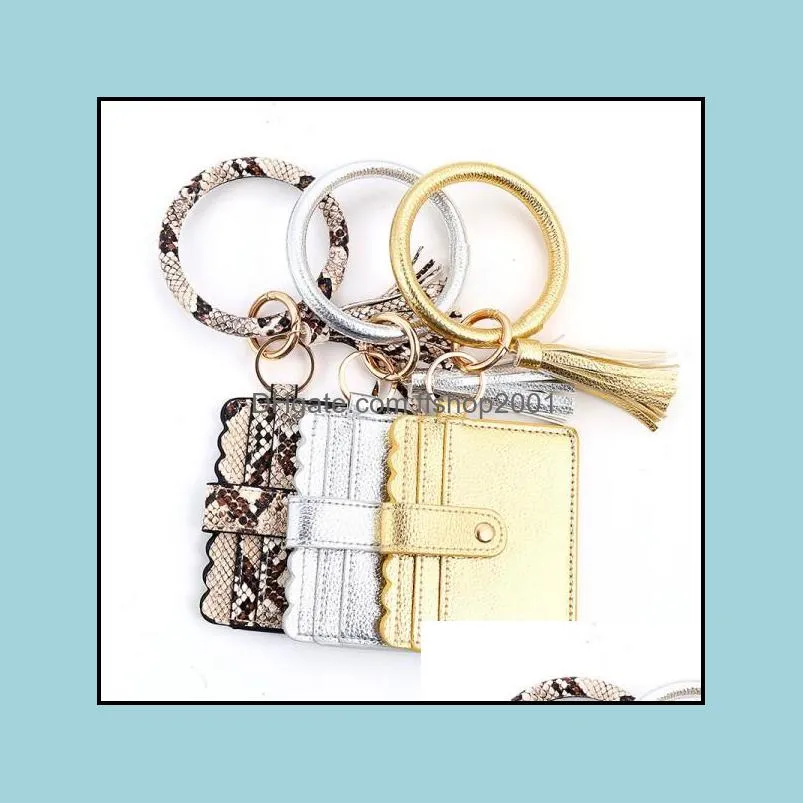 women bracelet key rings pu leather bangle keychain id credit cards holder bracelets wristlet circle keychains q11fz