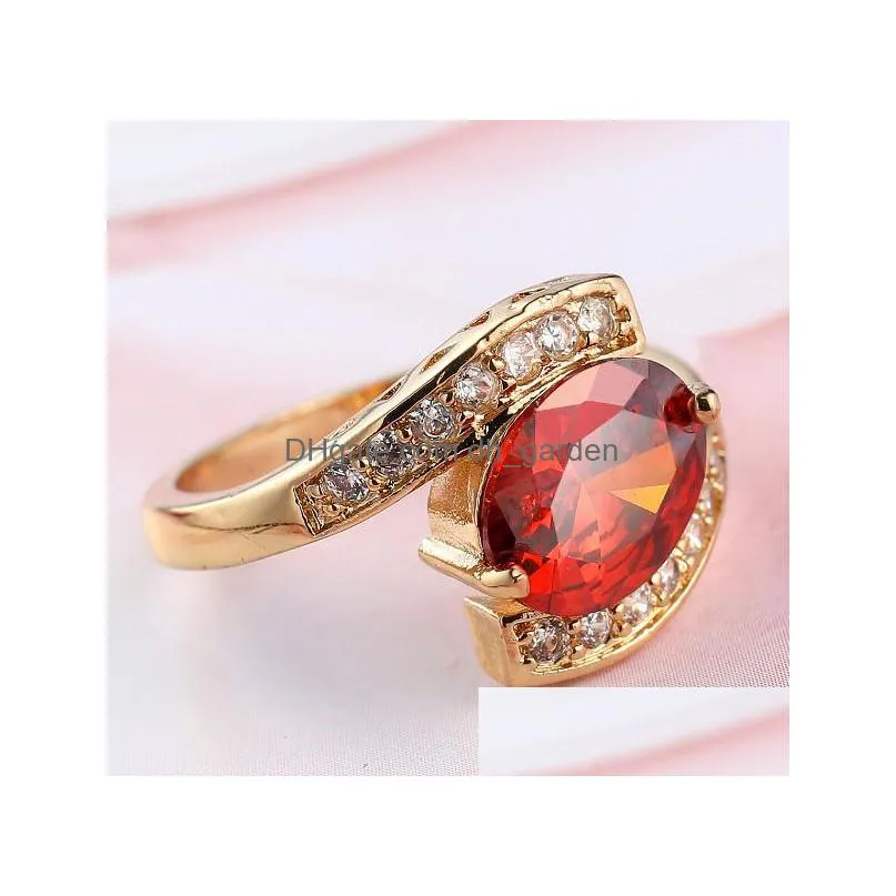 10 pieces 1 lot luckyshine fire oval garnet gold plated for womens red zircon rings jewelry holiday gift