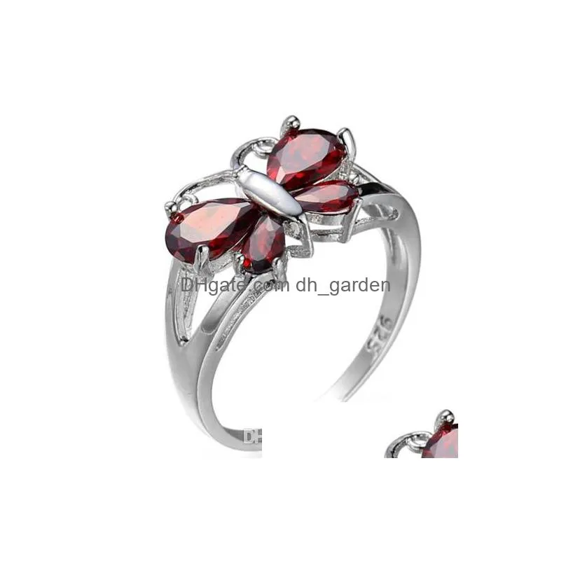 10 pieces 1 lot luckyshine blue red topaz 925 sterling silver butterfly rings sets women cubic zirconia rings holiday gift