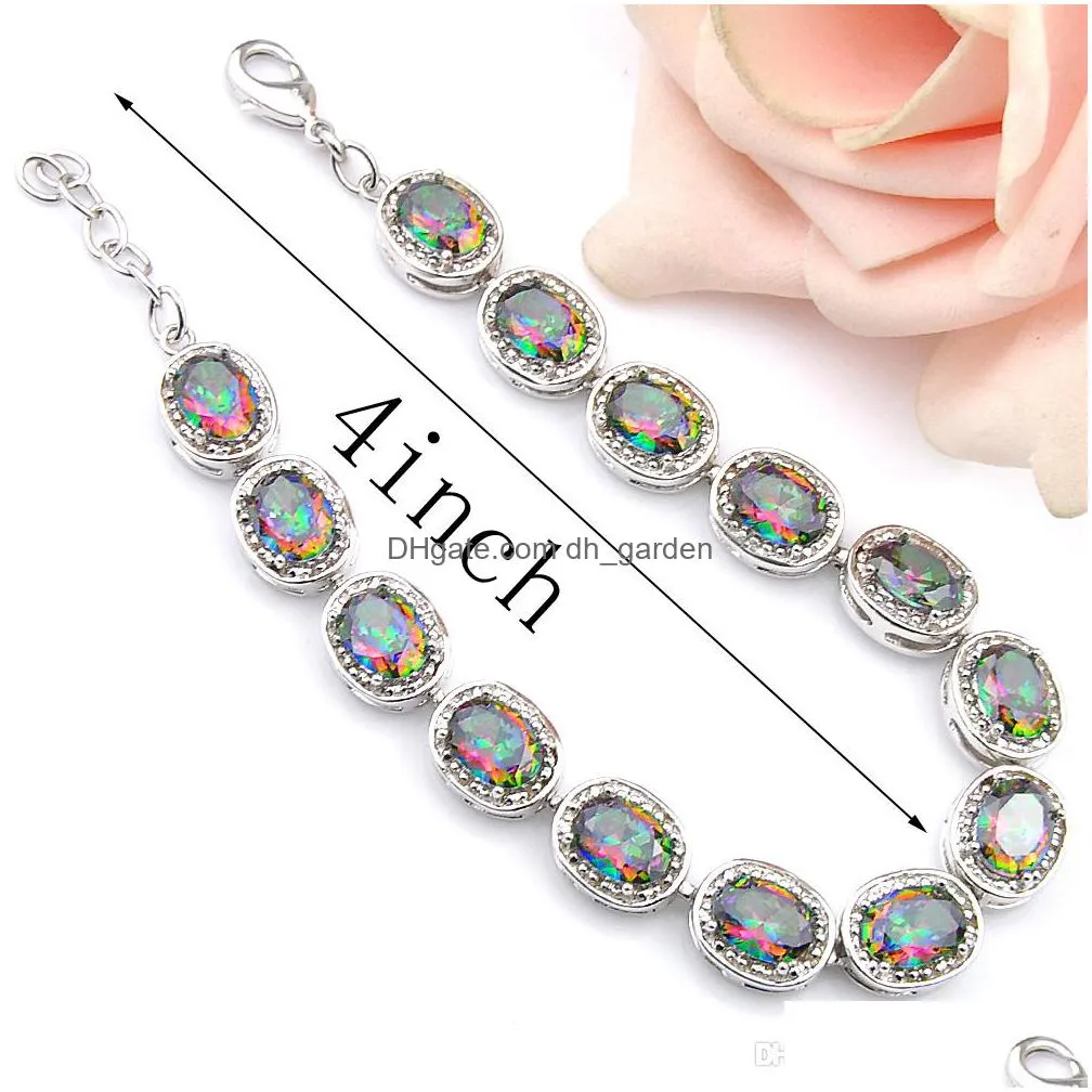 high quality oval shaped cut natural mystic rainbow topaz gemstone silver wedding bangle bracelets for women lovers bracelets