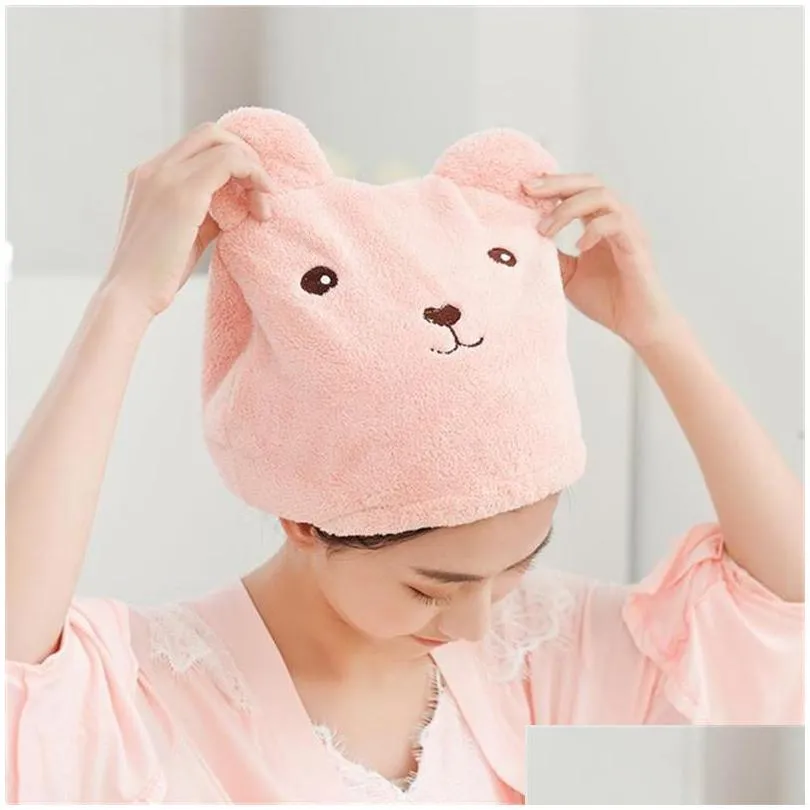 cartoon cute bear shower cap microfiber hair turban quickly dry hair hat wrapped towel bathing shower cap bathroom cap
