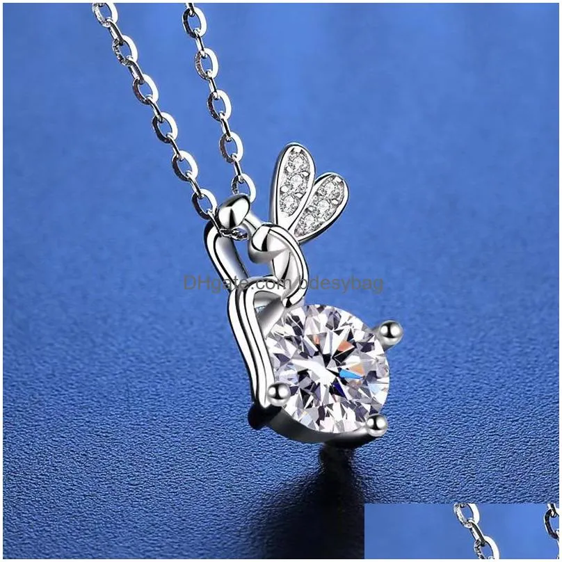 pendant necklaces trendy s925 sterling silver 1ct d color vvs1 moissanite necklace for women plated white gold gra diamond clavicle