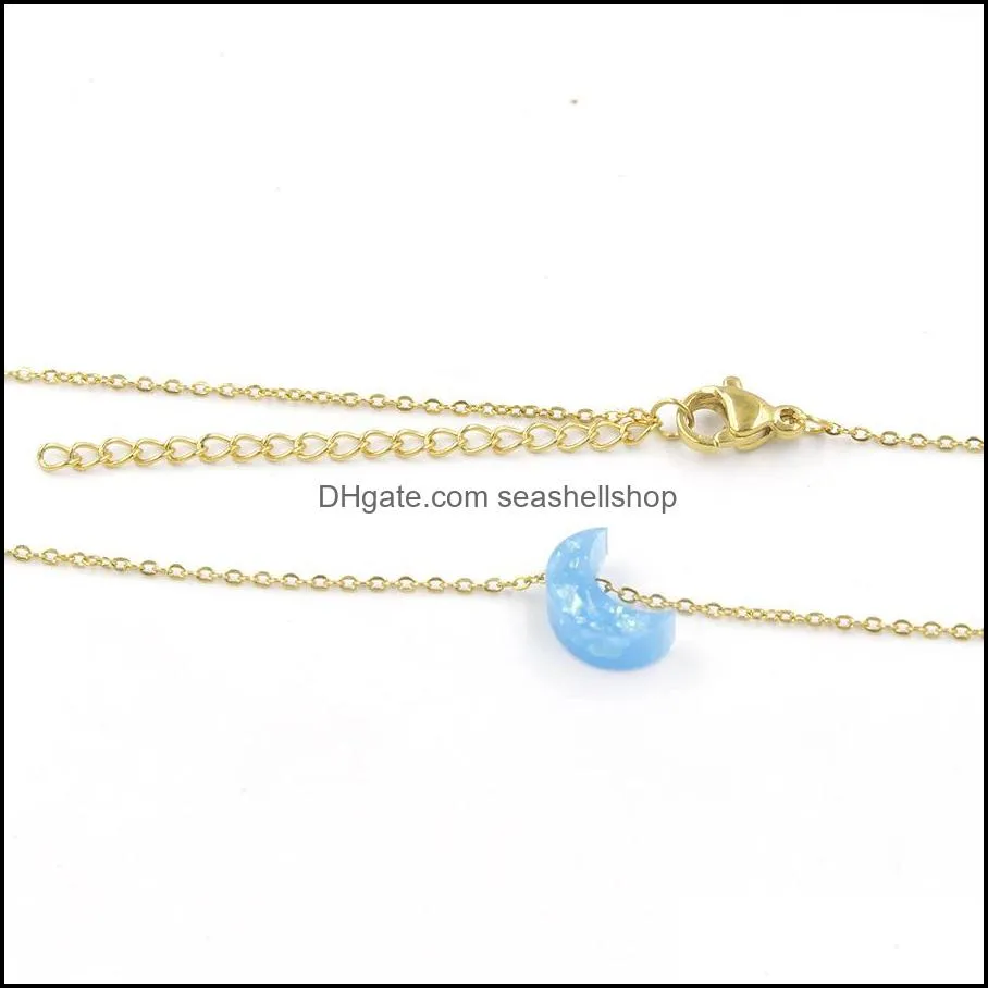 blue white opal moon stone pendant necklace gold plated stainless steel chain choker necklaces women jewelry collier
