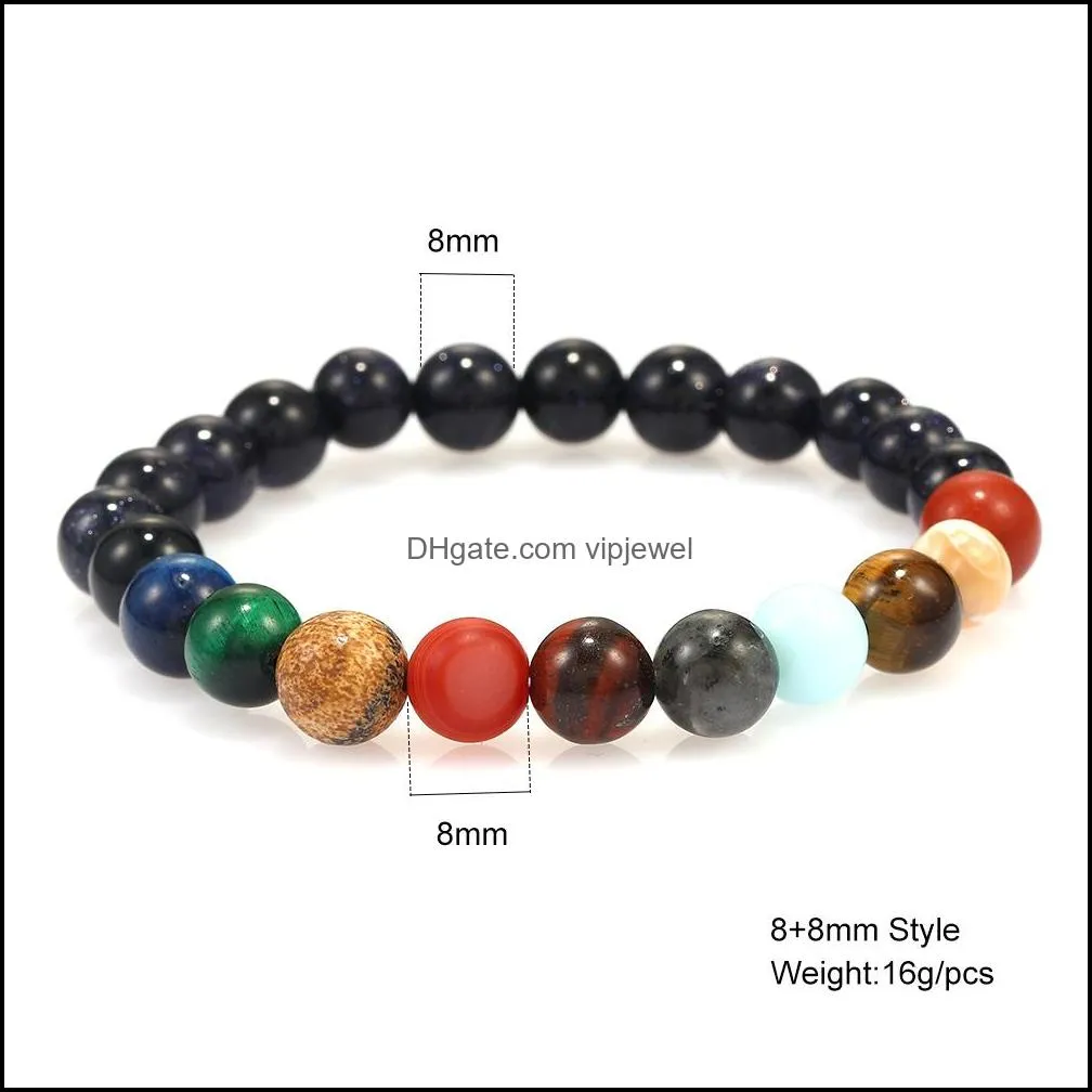 galaxy eight planets beaded bracelet strands men natural stone universe solar system yoga chakra bracelets for mens women jewelry