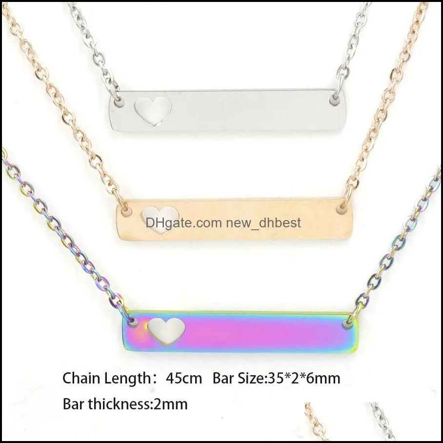 stainless steel bar pendant necklace fashion love heart bar necklace for women mother daughter blank bar charm pendant for buyer own