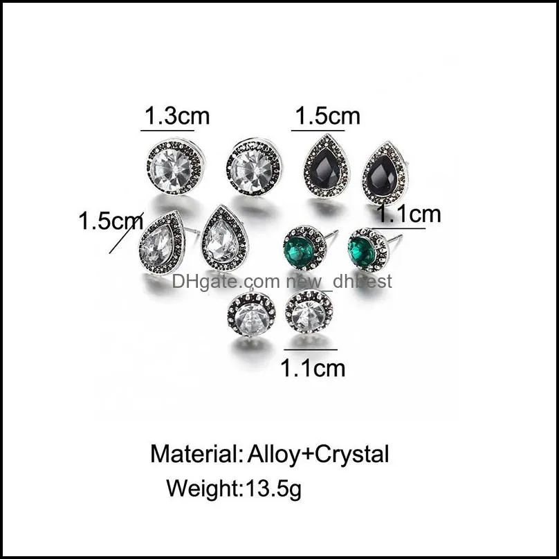 4 pairs/ set women crystal bohemian earring water drop green white crystal stud earrings for women boho jewelry gift dazzling cubic