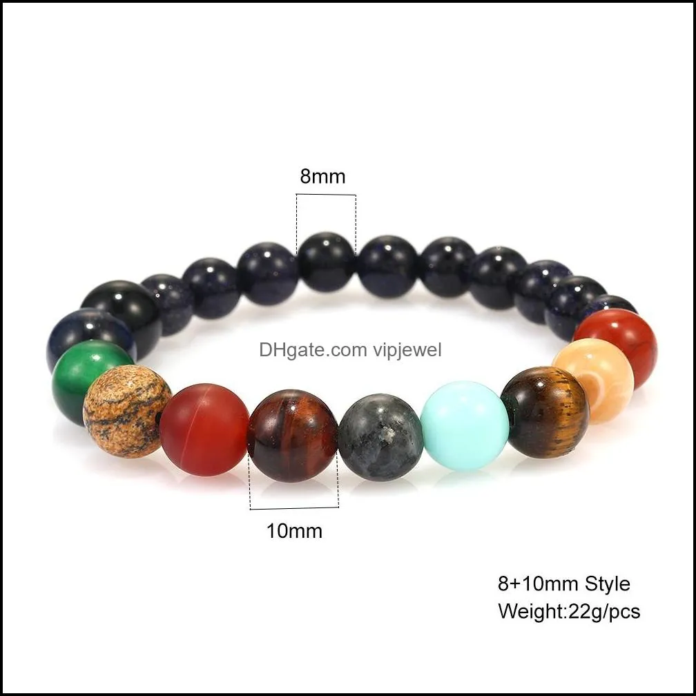 galaxy eight planets beaded bracelet strands men natural stone universe solar system yoga chakra bracelets for mens women jewelry