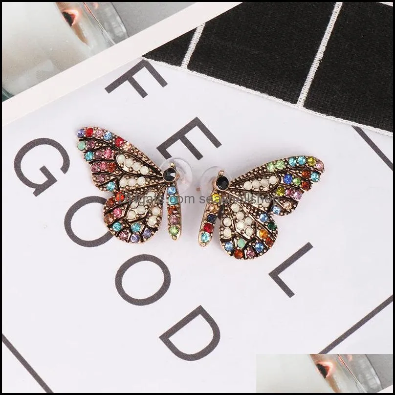 unique full glass butterfly wing earring nail with simple temperament exclusive original color earrings for women design jewelry