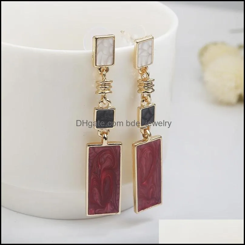  trendy simple design geometric earrings for women girls red stone dangle earrings earrings korean style fashion jewelry