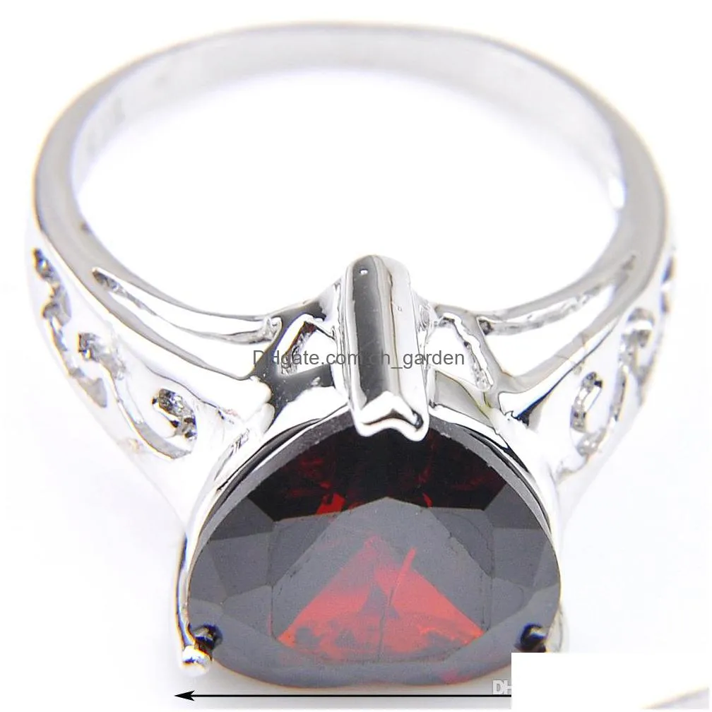 5 pcs lot mothers gift classic cut heart shaped red garnet rings 925 sterling silver plated for women zircon rings jewelry