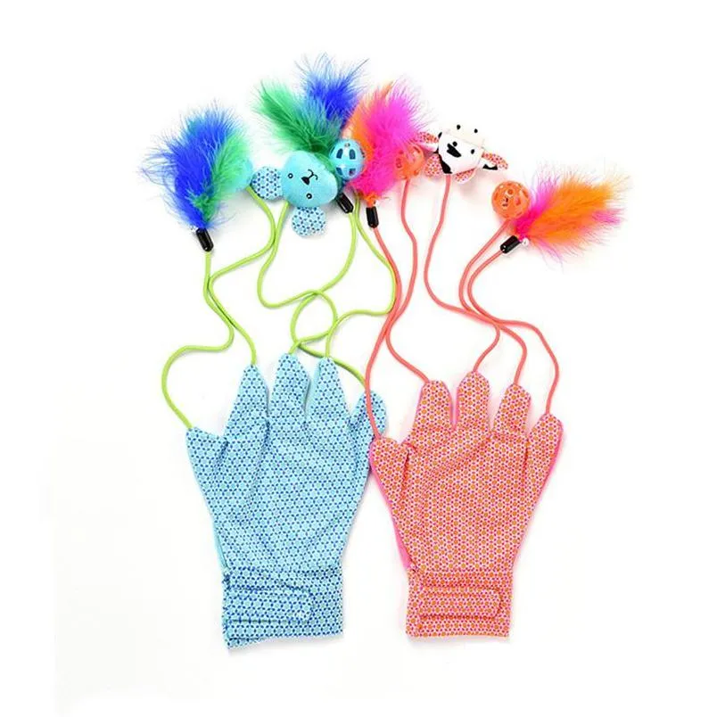 cat gloves feather pet funny toy pet cat toy interactive teaser funny cute cat toy kitten scratcher glove