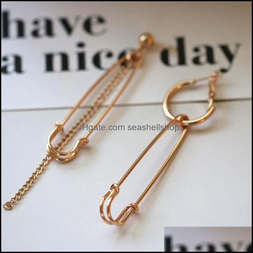 pins earrings punk personality alloy safety pin puncture earring gold silver geometry chain fashion hoop stud girls lady jewelry