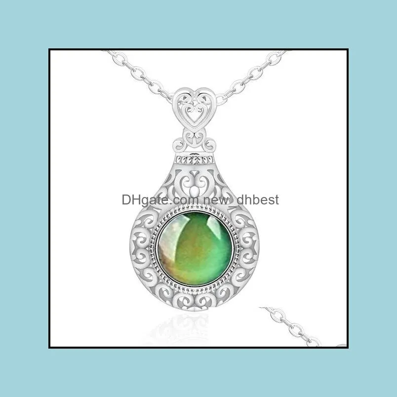 fashion mood change color temperature sensitive necklaces for women opal gemstone pendant chains emotion wedding jewelry gift