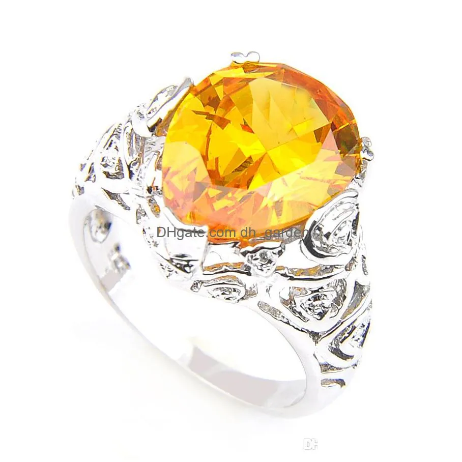 10 pcs/lot womens wedding jewelry rings est drop pear shape yellow citrine 925 sterling silver plated shiny cz ring jewelry