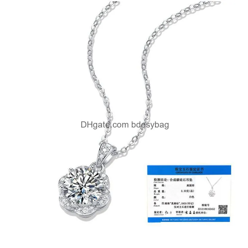 chains angel real moissanite necklace for women 925 silver 2 ct flower pendant clavicle chain exquisite jewelrychains