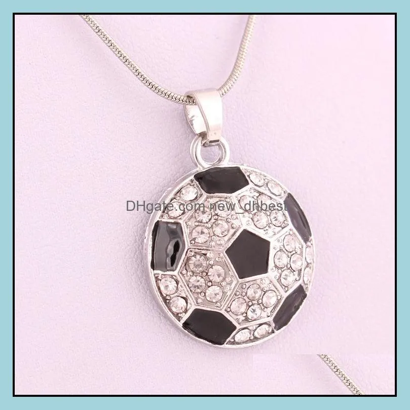  arrival football pendant necklaces world cup fans sports crystal rhinestone soccer charm snake chains for women men s fashion