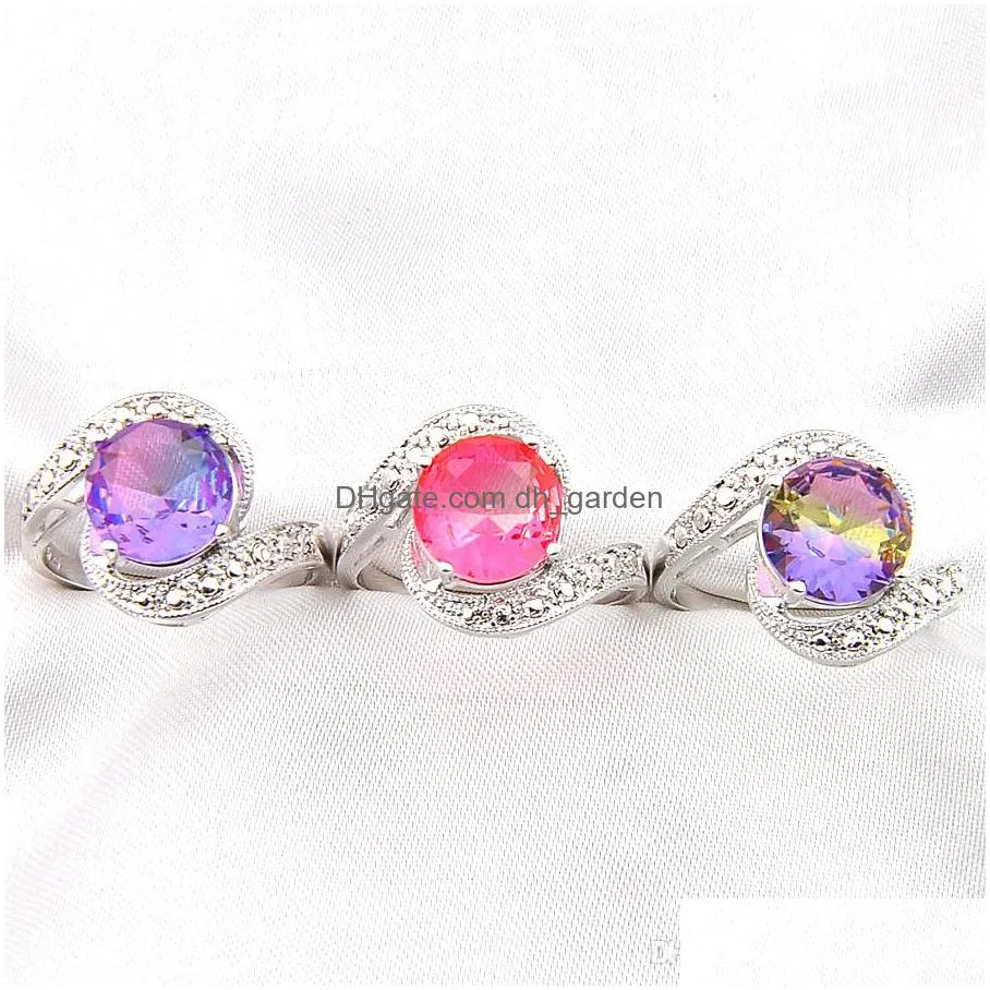  est style rings for woman 925 sterling silver plated round colored tourmaline gems 10 pcs lot fashion charm ring accessory