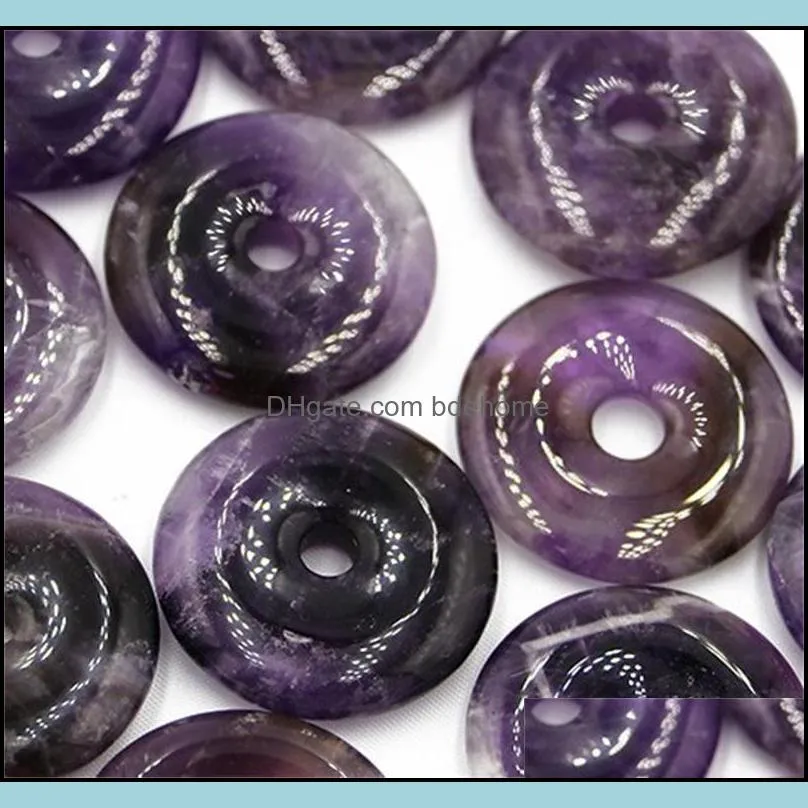 10pcs/lot 20mm 30mm 40mm natural amethyst stone beads donuts shape loose beads for jewelry making ring circle beads pendants c3