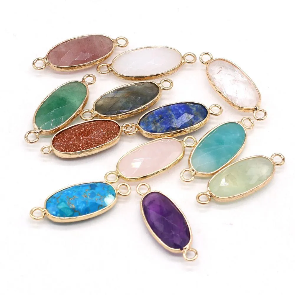 gold edged natural stone charms rose quartz crystal connector pendant for earrings necklace jewelry making wholesale