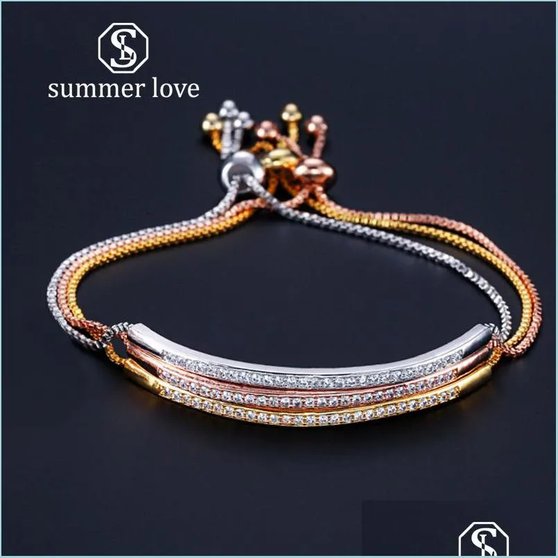  fahion rose gold plated single row cubic zirconia charm bangle bracelets cz crystal bling adjustable chain women party jewelry