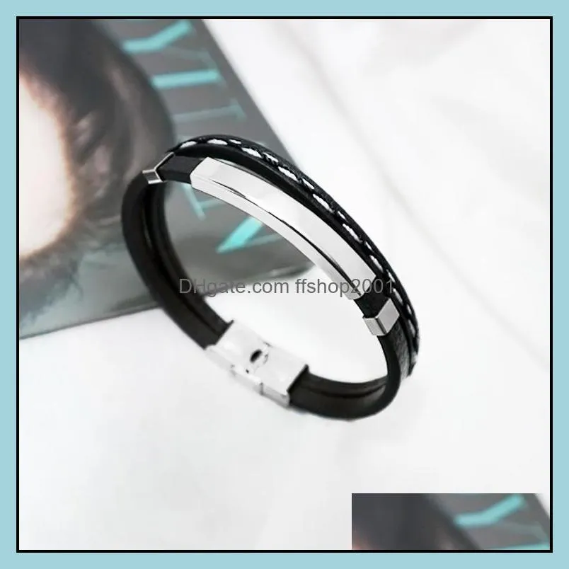 mens leather bracelet with stainless steel magnetic clasp bangle mens fashion multilayer bracelets q277fz