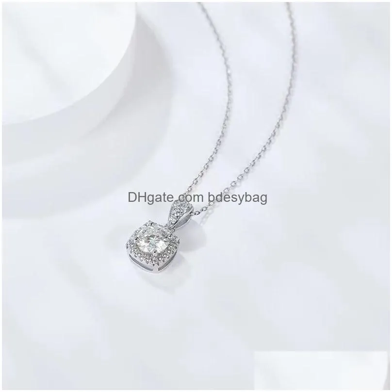 pendant necklaces trendy s925 sterling silver princess square moissanite necklace women jewelry plated 18k gold diamond birthday