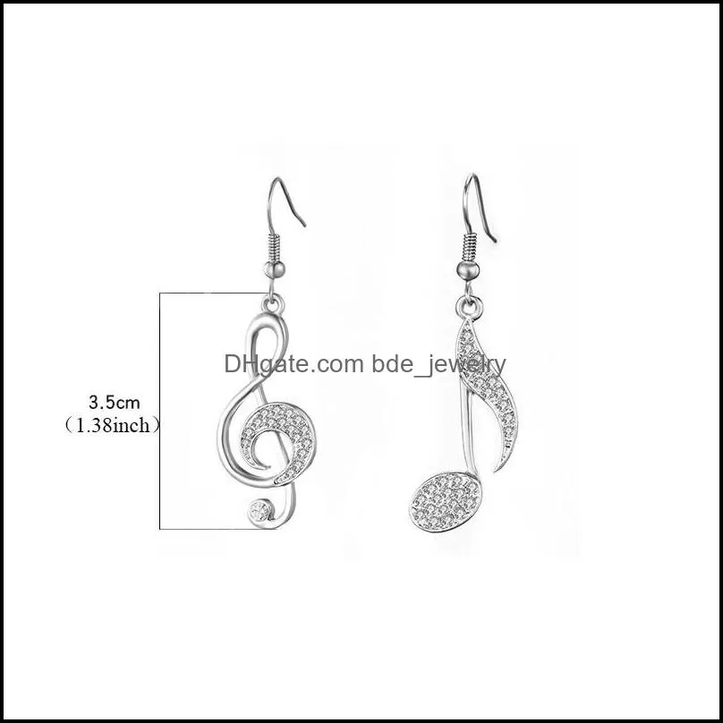 asymmetric trendy music notes earrings personality hook crystal silver rhinestone dangle earring for women accessory lady jewelry