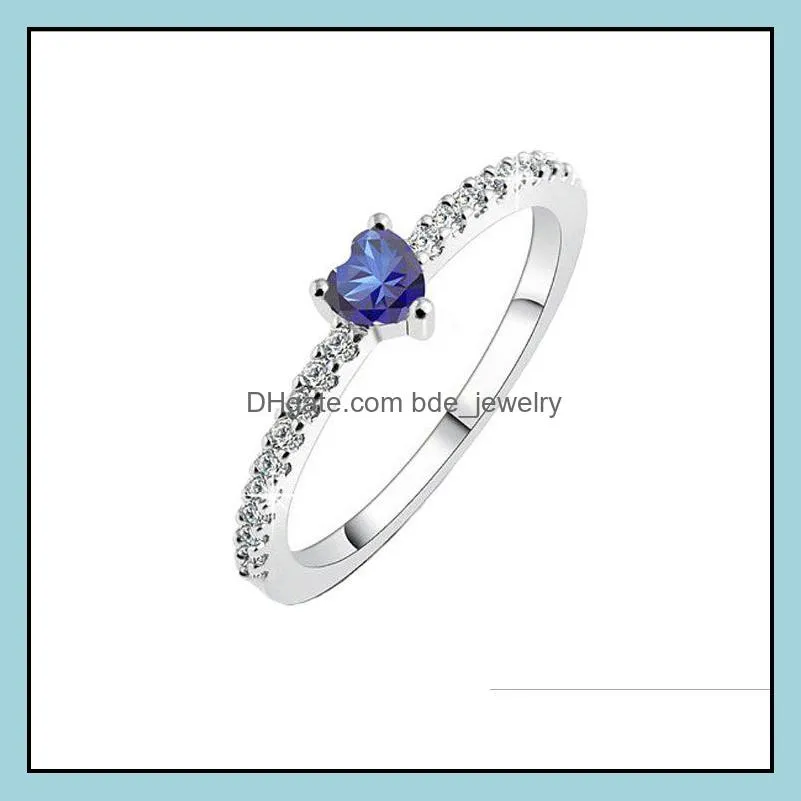 fashion blue diamond ring for women plated rose gold plated silver ring party finger ring engagement wedding jewelry